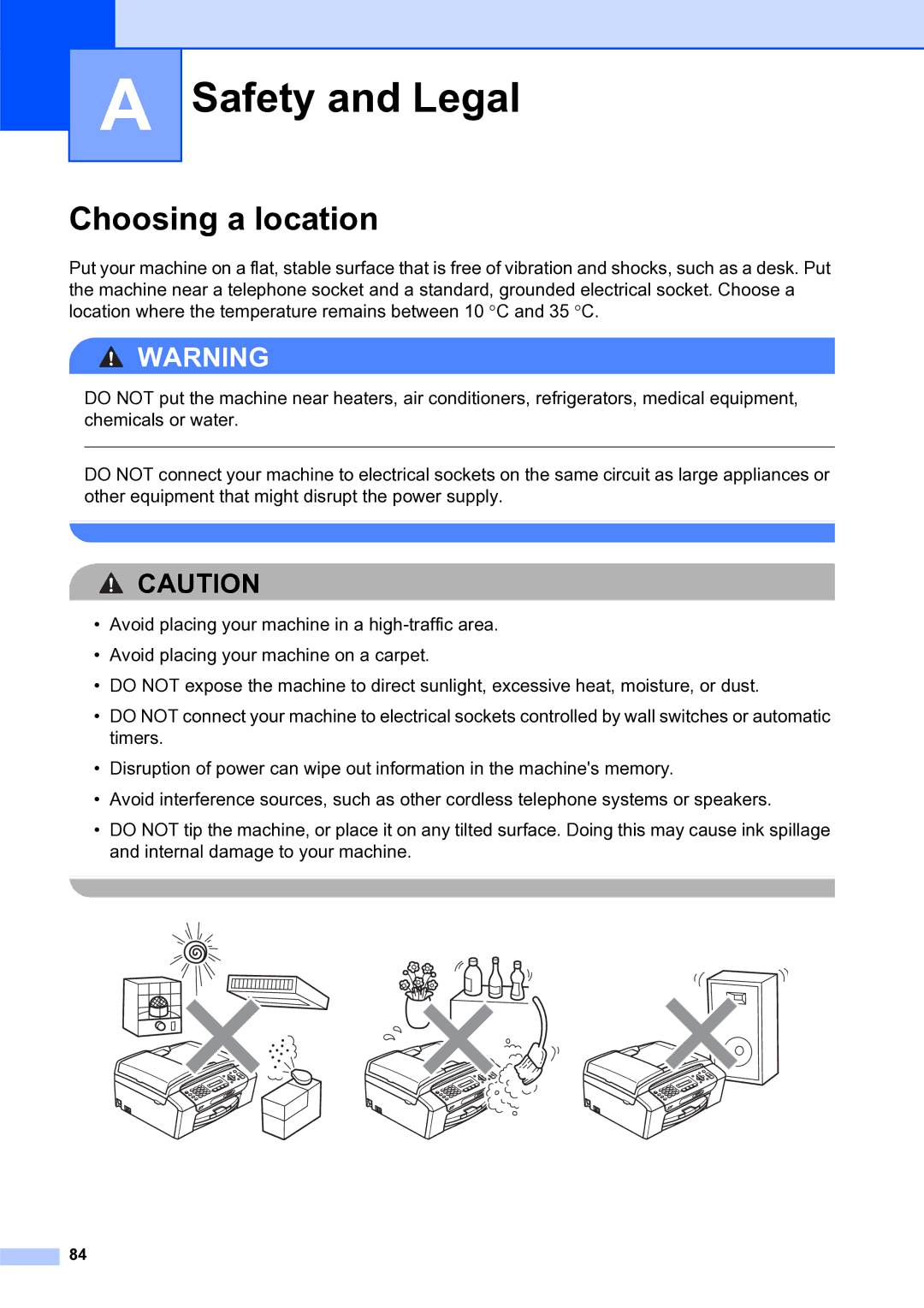 Brother MFC-253CW manual Safety and Legal, Choosing a location 