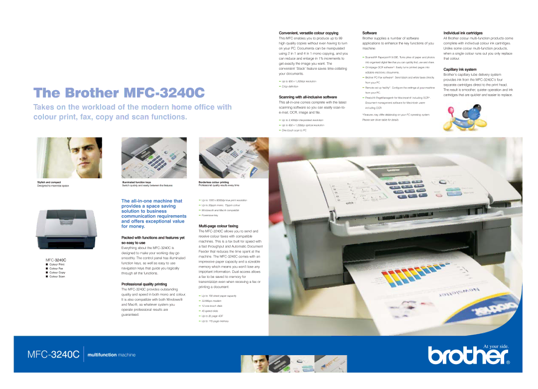 Brother MFC-3240C dimensions Convenient, versatile colour copying, Scanning with all-inclusive software, Software 