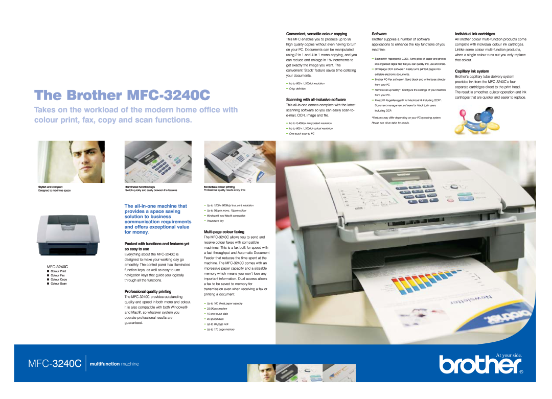 Brother MFC-3240C dimensions Convenient, versatile colour copying, Scanning with all-inclusive software, Software 