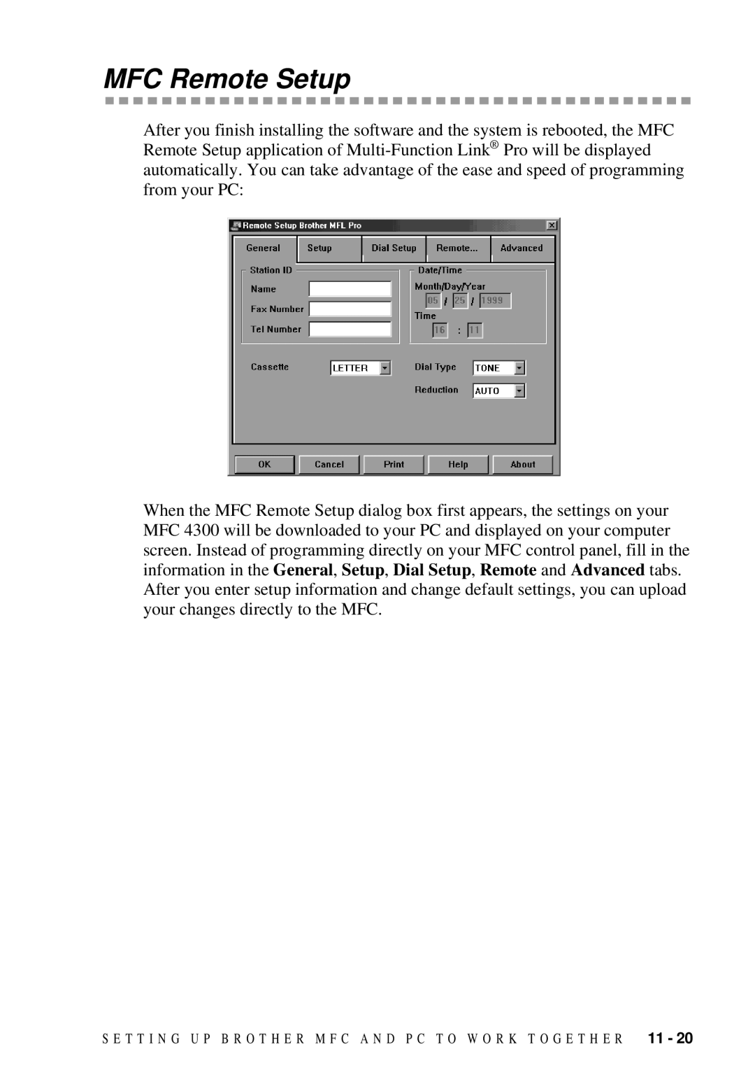 Brother MFC 4300 owner manual MFC Remote Setup 