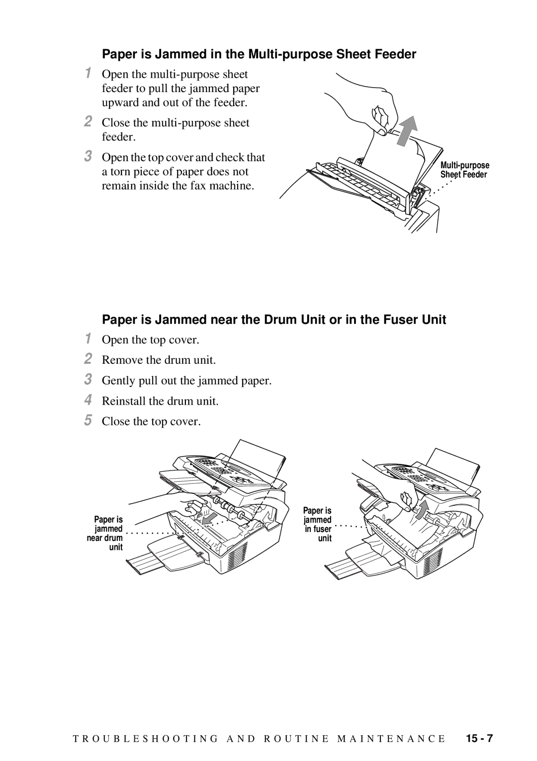 Brother MFC 4300 owner manual Paper is Jammed in the Multi-purpose Sheet Feeder 