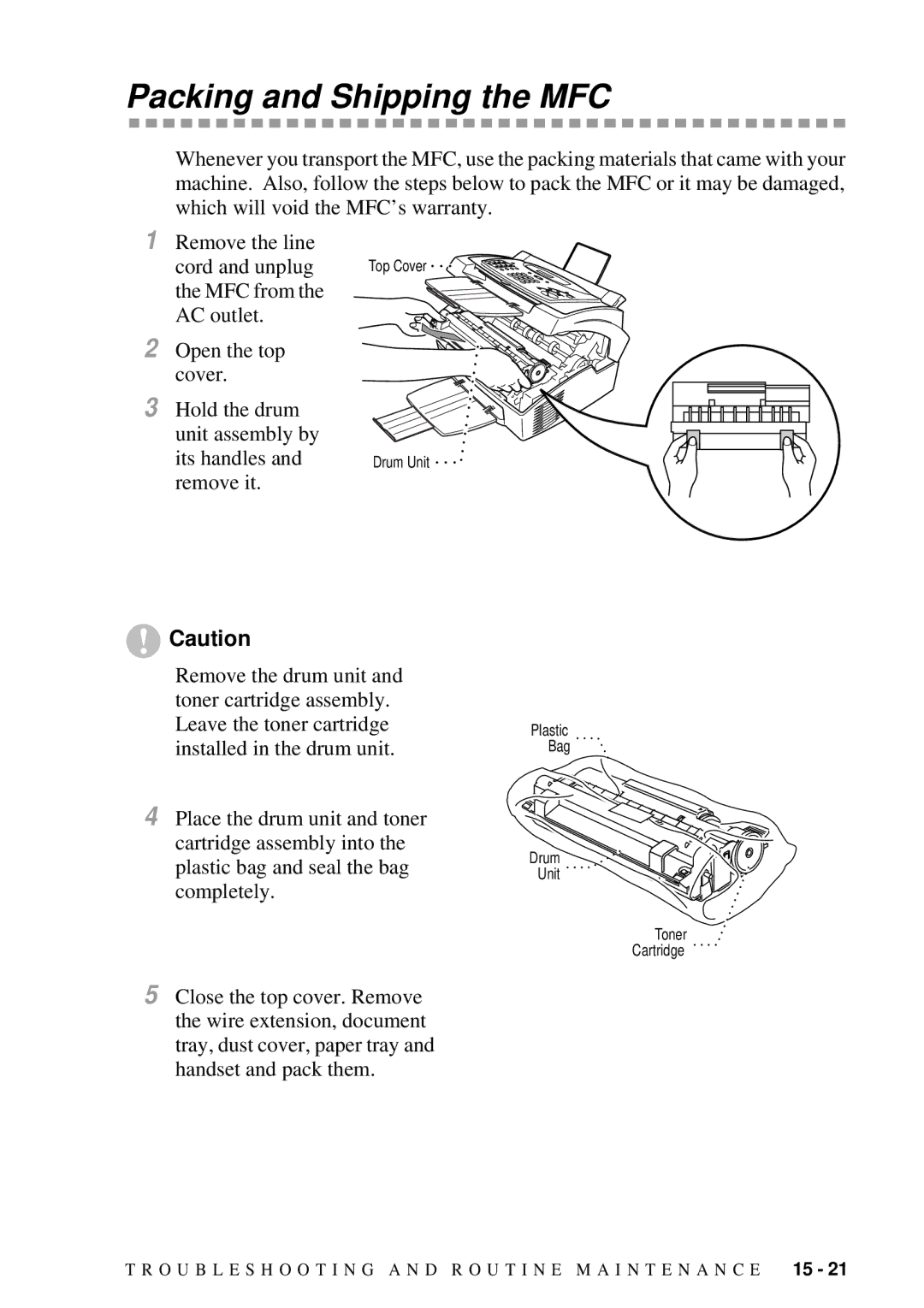 Brother MFC 4300 owner manual Packing and Shipping the MFC 