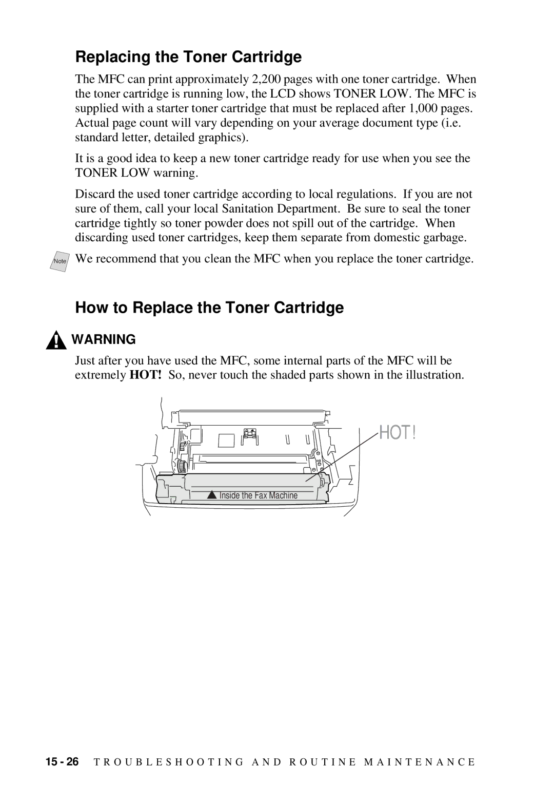 Brother MFC 4300 owner manual Replacing the Toner Cartridge, How to Replace the Toner Cartridge 