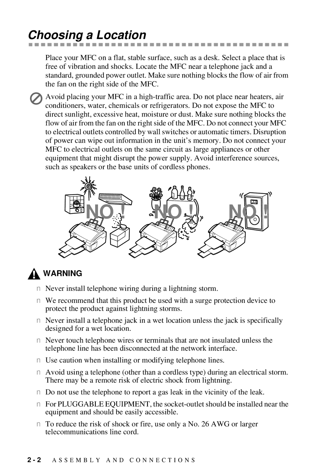 Brother MFC 4300 owner manual No ! no ! no, Choosing a Location 