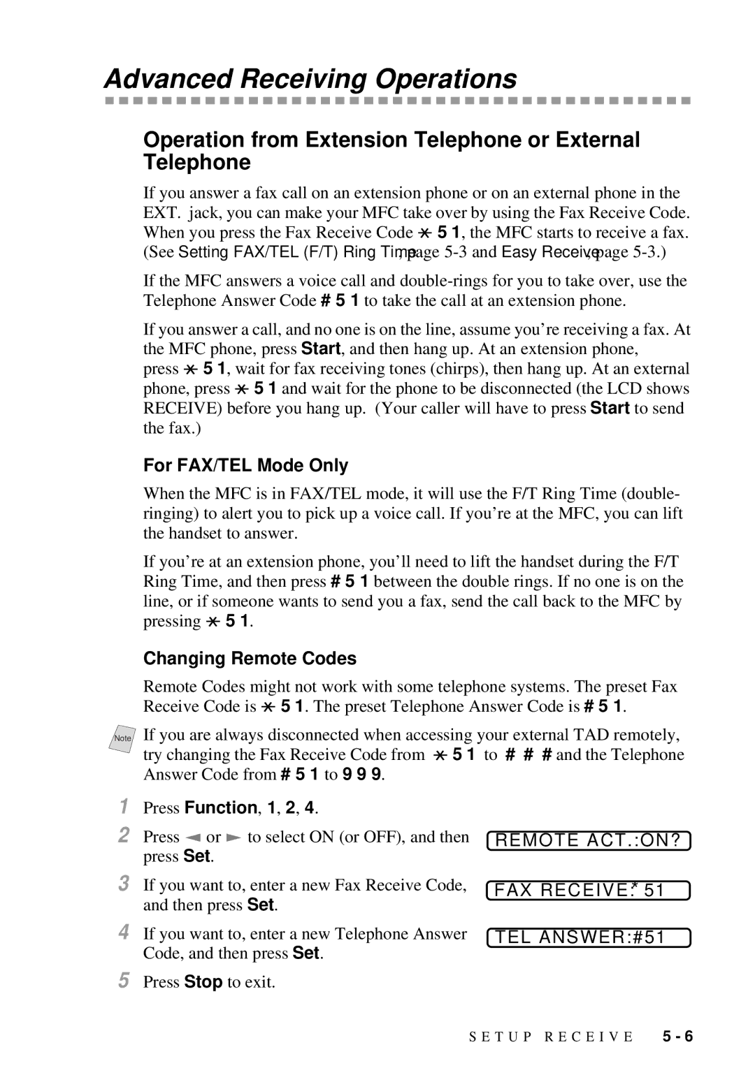 Brother MFC 4300 owner manual Advanced Receiving Operations, Operation from Extension Telephone or External Telephone 