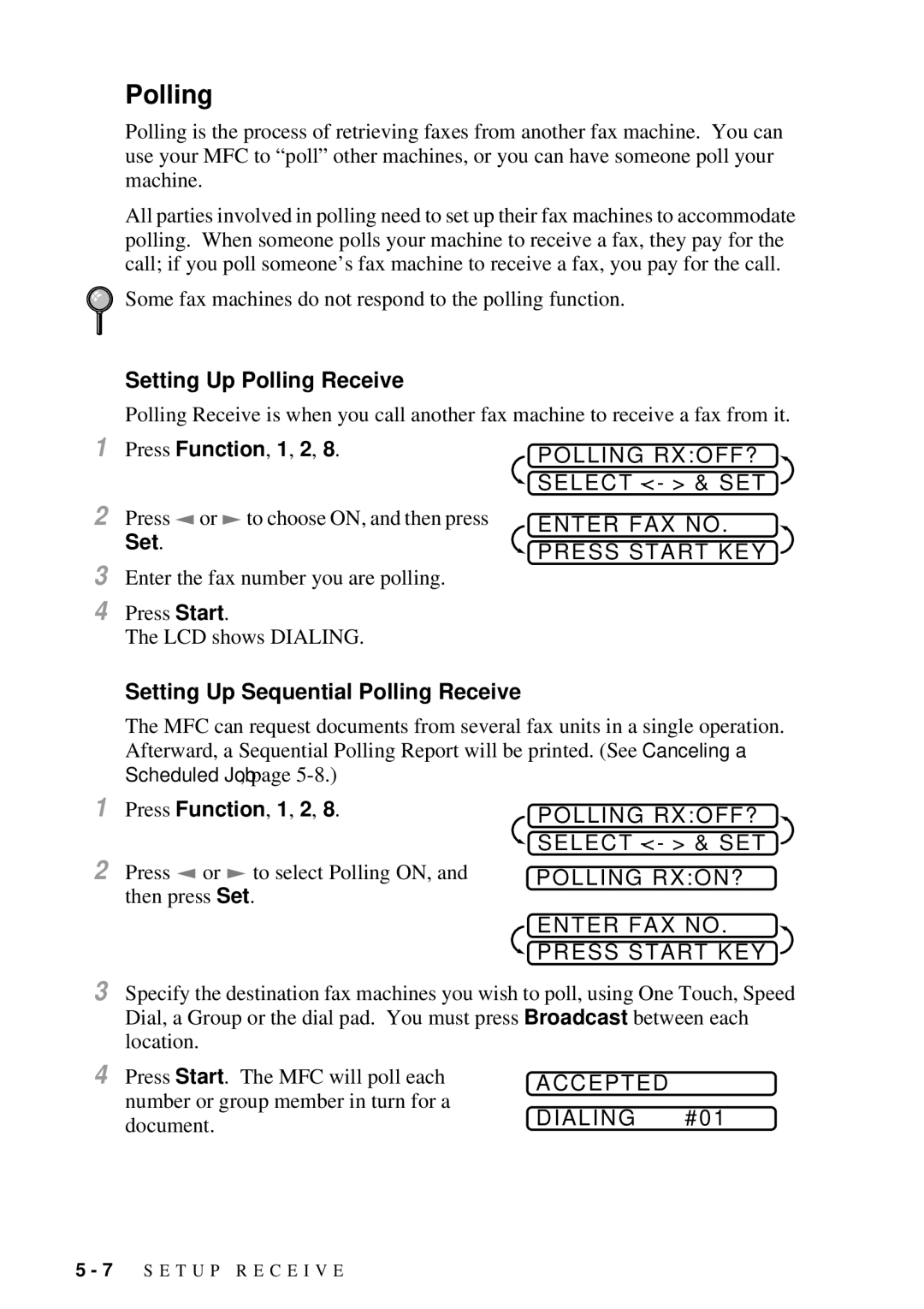 Brother MFC 4300 owner manual Setting Up Polling Receive, Setting Up Sequential Polling Receive 