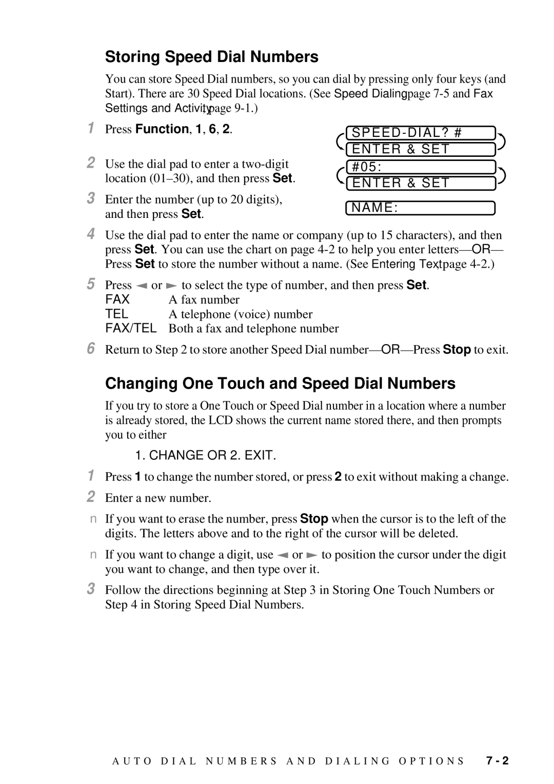 Brother MFC 4300 Storing Speed Dial Numbers, Changing One Touch and Speed Dial Numbers, Speed-Dial? #, Enter & SET Name 