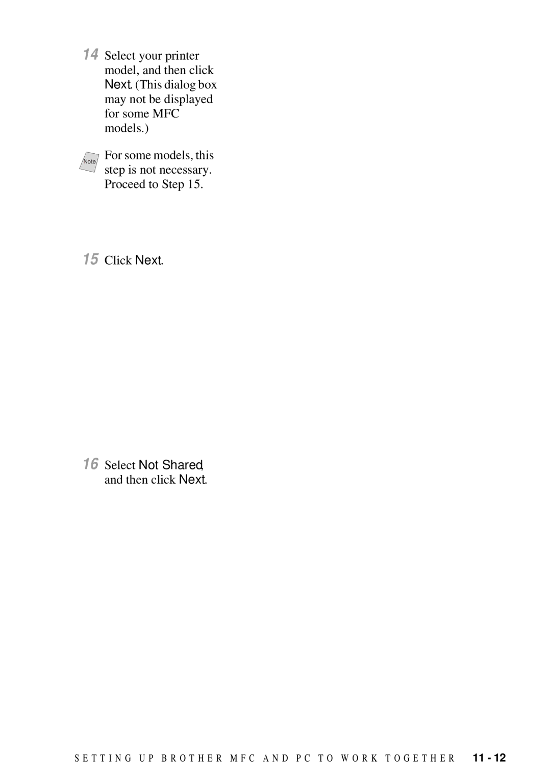 Brother MFC 4300 owner manual Select Not Shared, and then click Next 