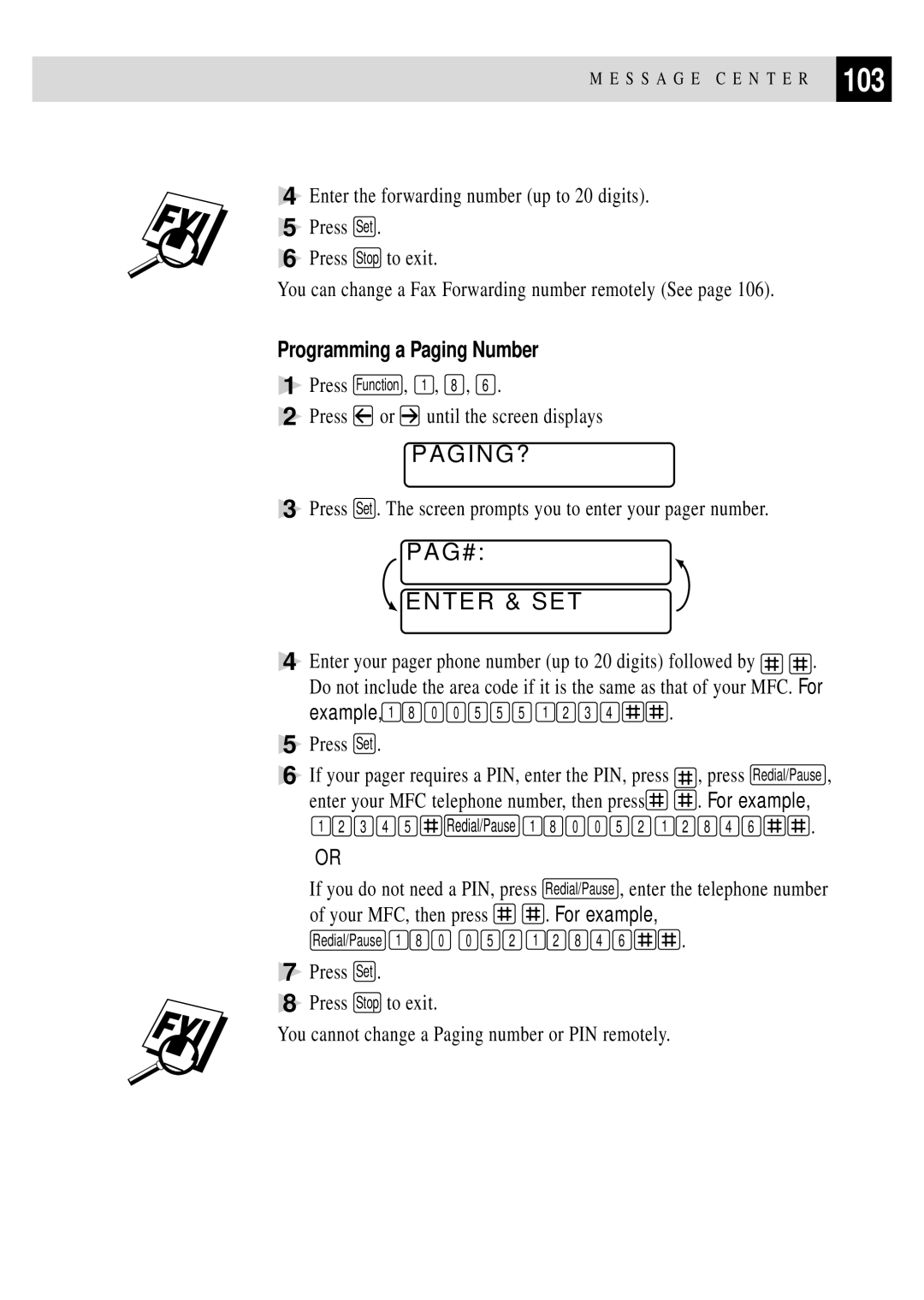 Brother MFC 4350 manual 103, Programming a Paging Number 