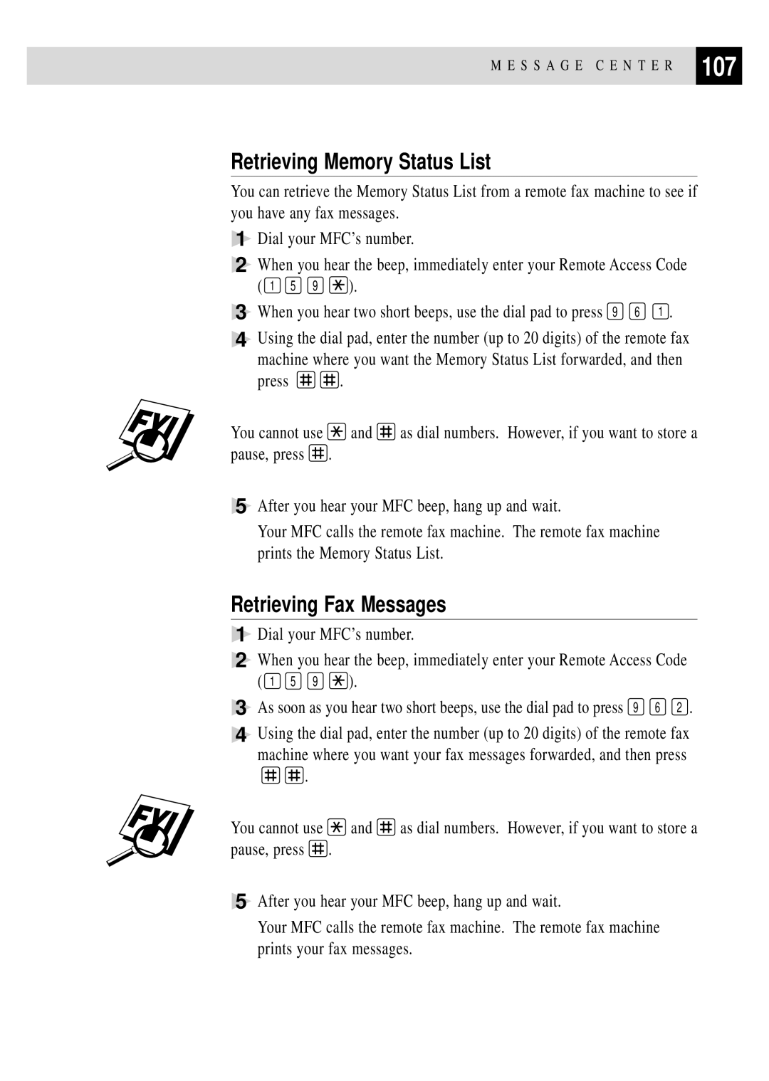 Brother MFC 4350 manual 107, Retrieving Memory Status List 