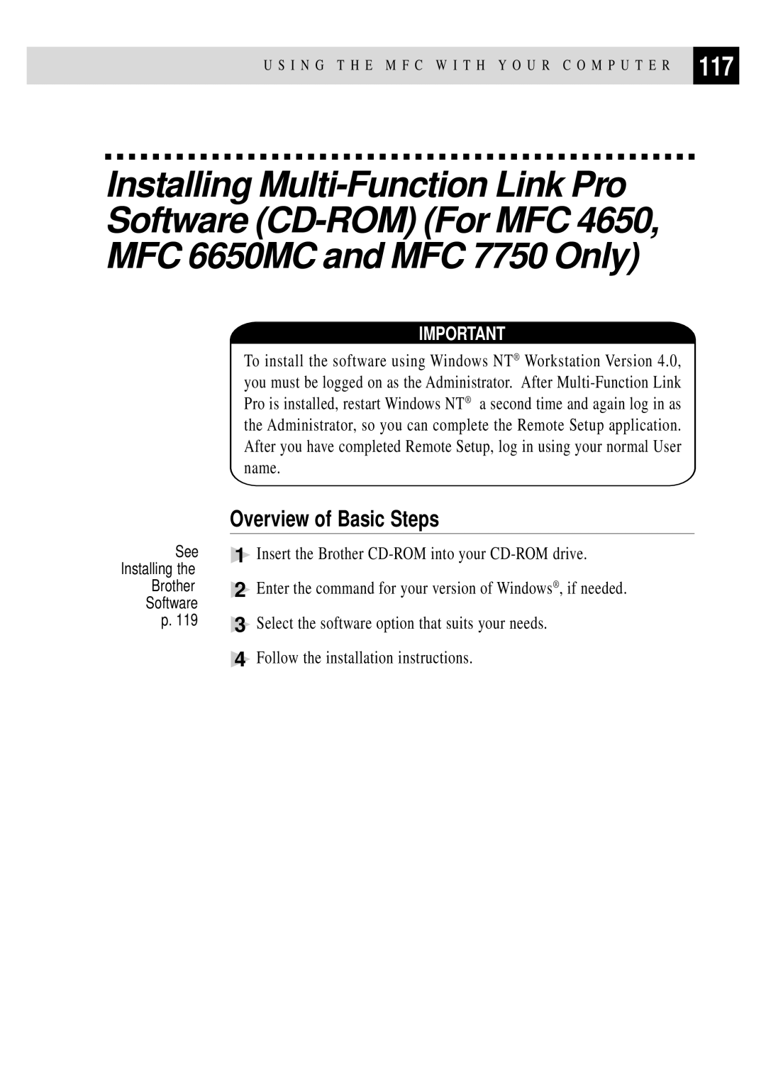 Brother MFC 4350 manual 117, Overview of Basic Steps 