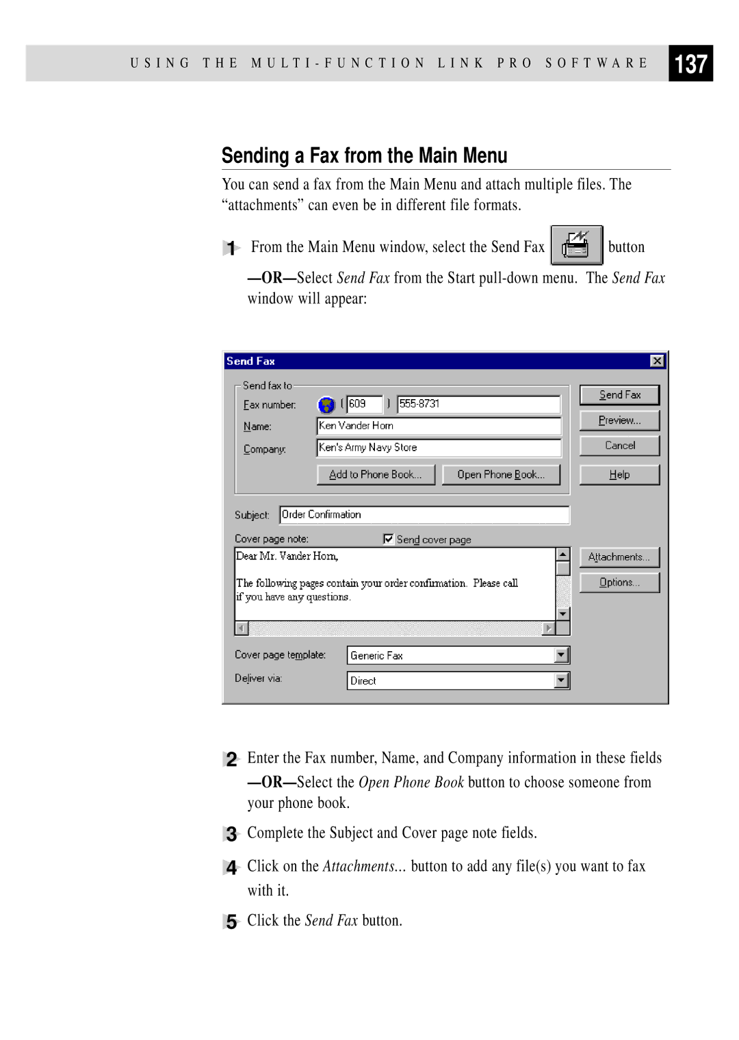 Brother MFC 4350 manual 137, Sending a Fax from the Main Menu 