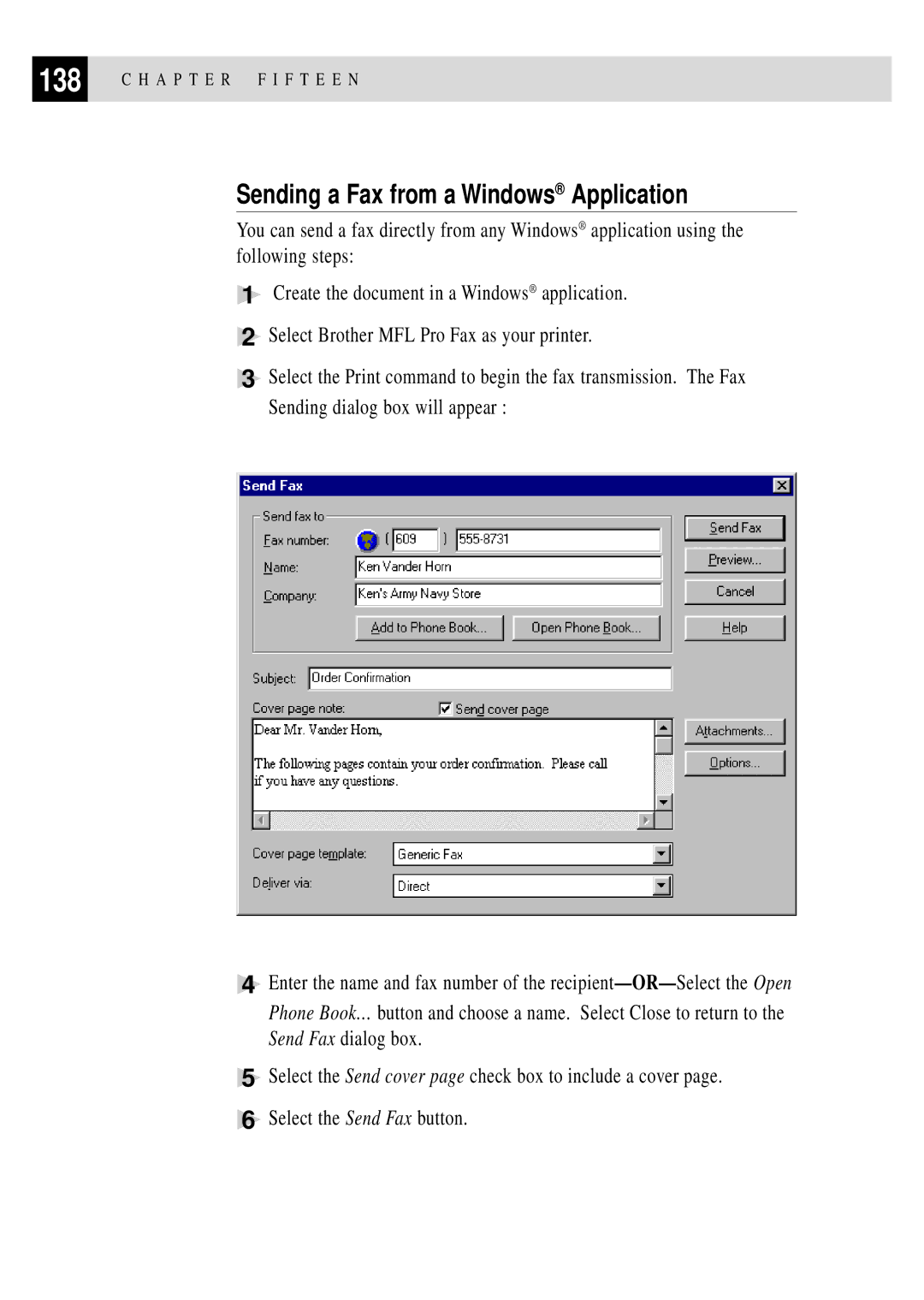 Brother MFC 4350 manual Sending a Fax from a Windows Application 