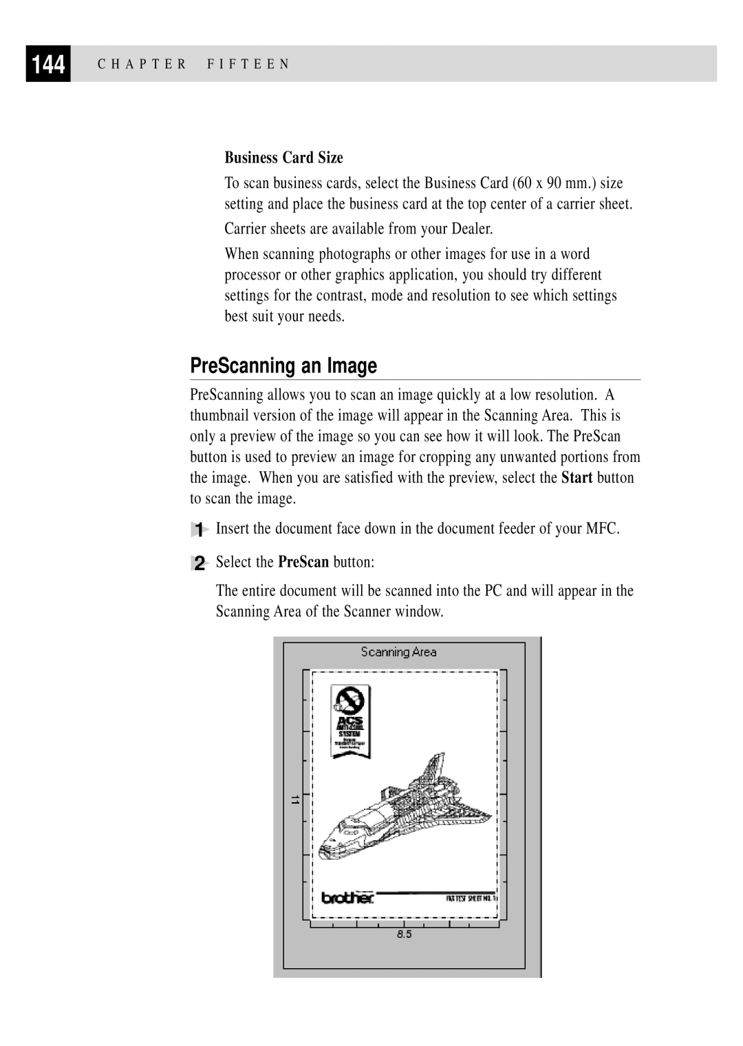 Brother MFC 4350 manual PreScanning an Image, Business Card Size 