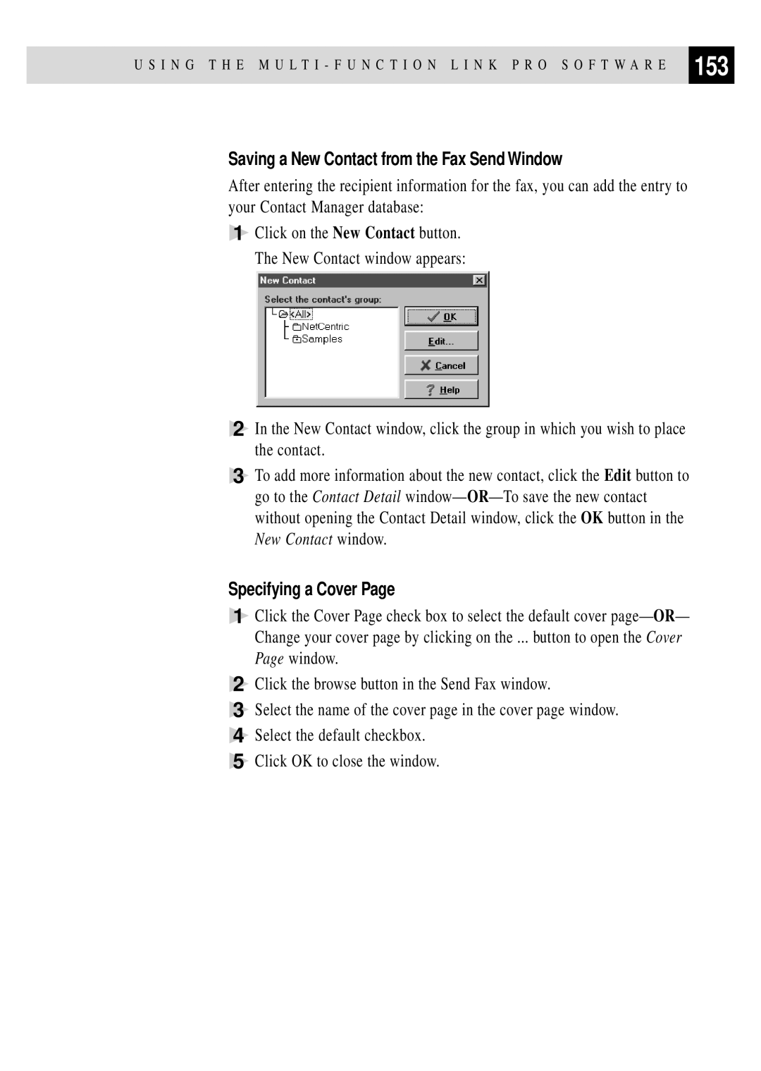 Brother MFC 4350 manual 153, Saving a New Contact from the Fax Send Window, Specifying a Cover 