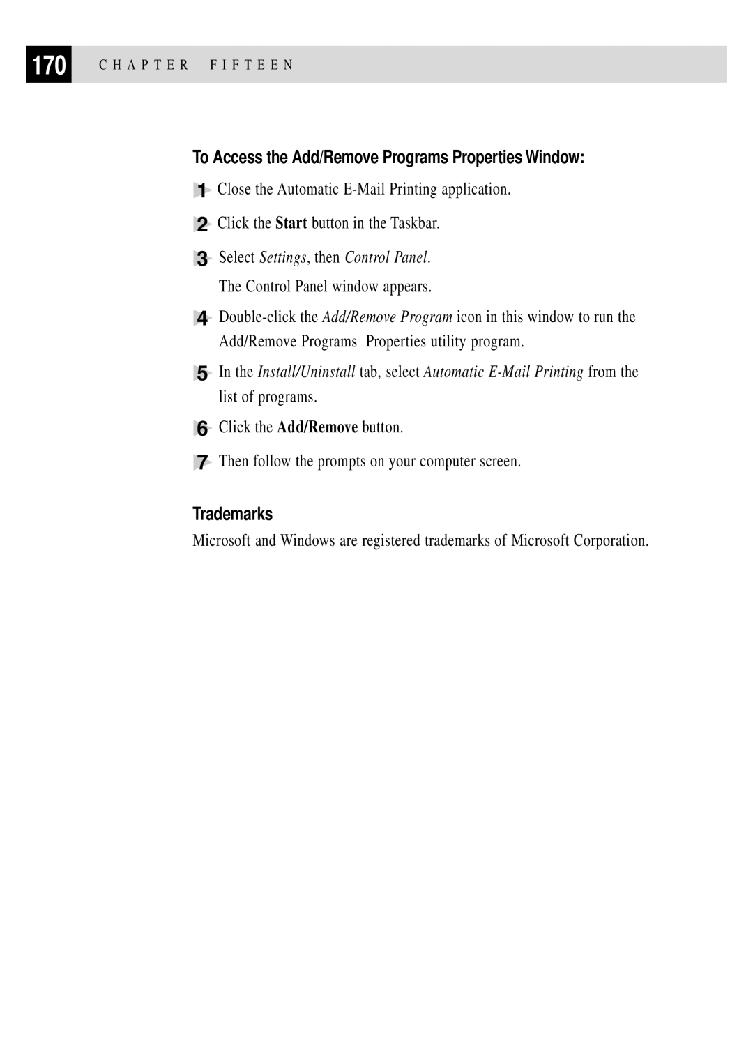 Brother MFC 4350 manual To Access the Add/Remove Programs Properties Window, Trademarks 