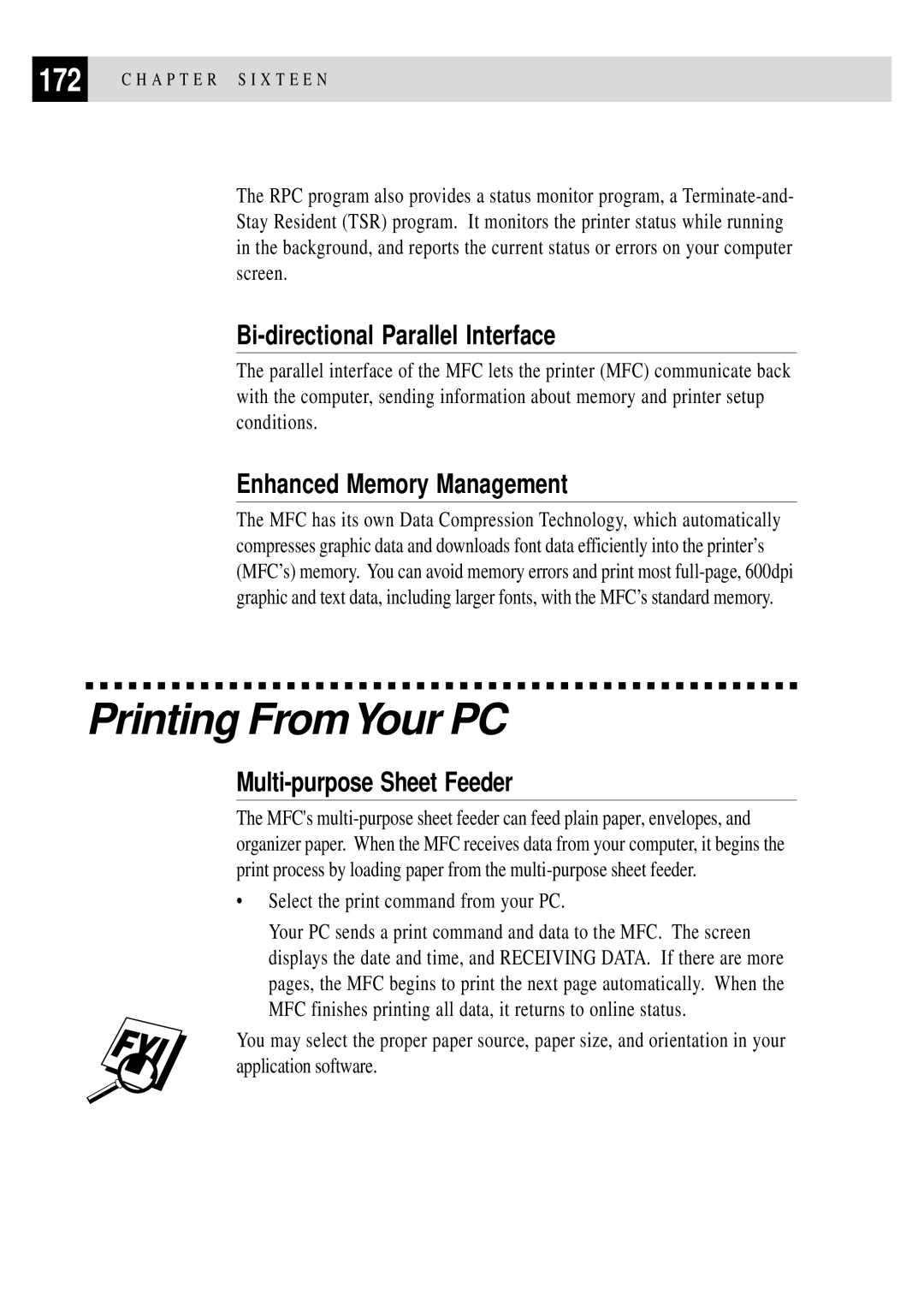 Brother MFC 4350 manual Printing FromYour PC, Bi-directional Parallel Interface, Enhanced Memory Management 