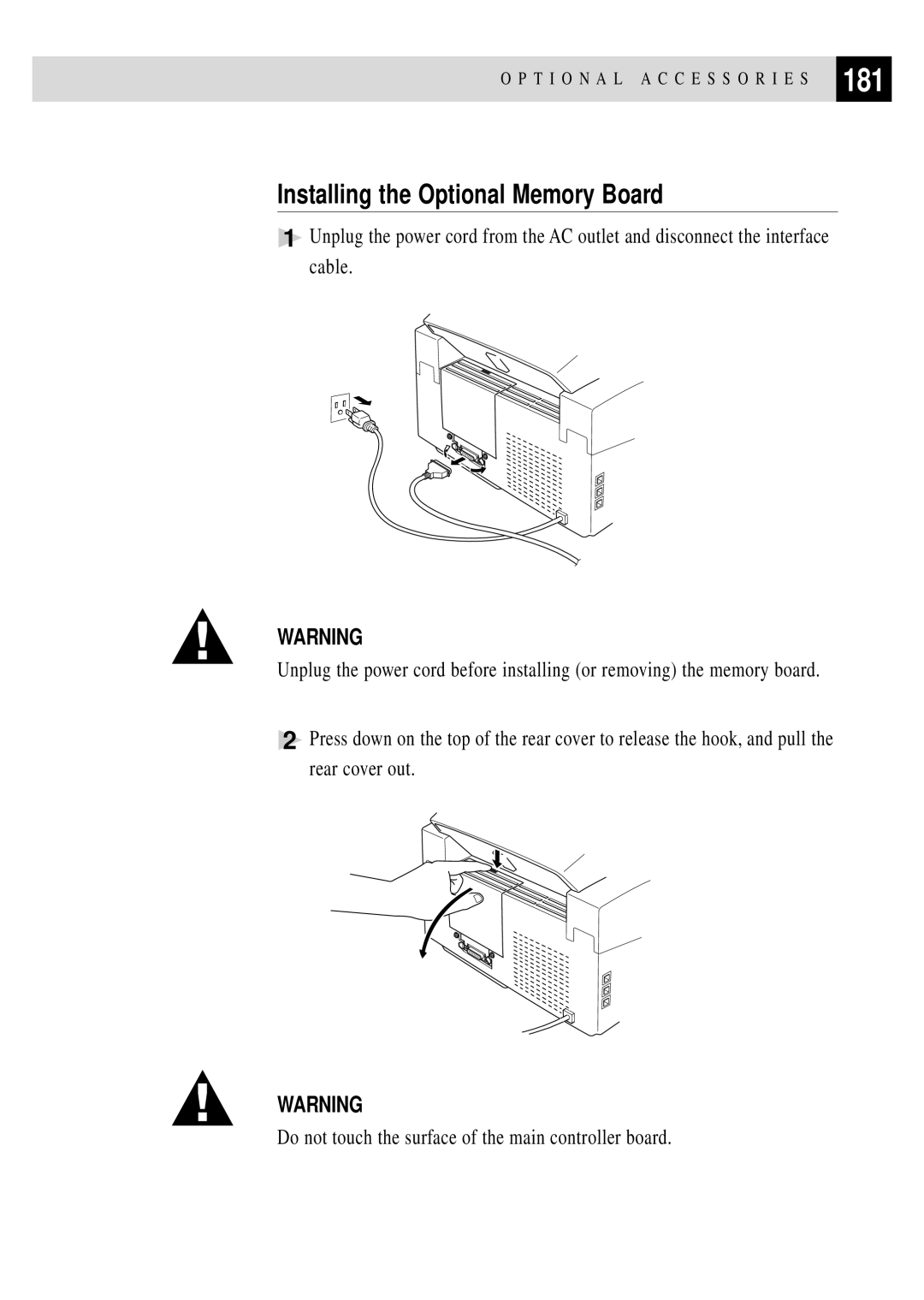 Brother MFC 4350 manual 181, Installing the Optional Memory Board 