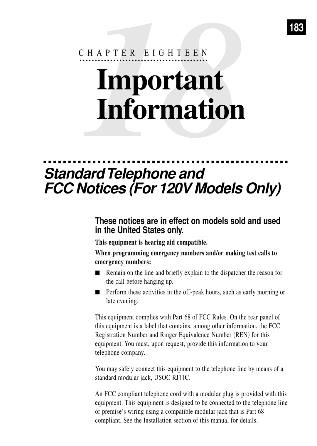 Brother MFC 4350 manual Information, Standard Telephone FCC Notices For 120V Models Only 