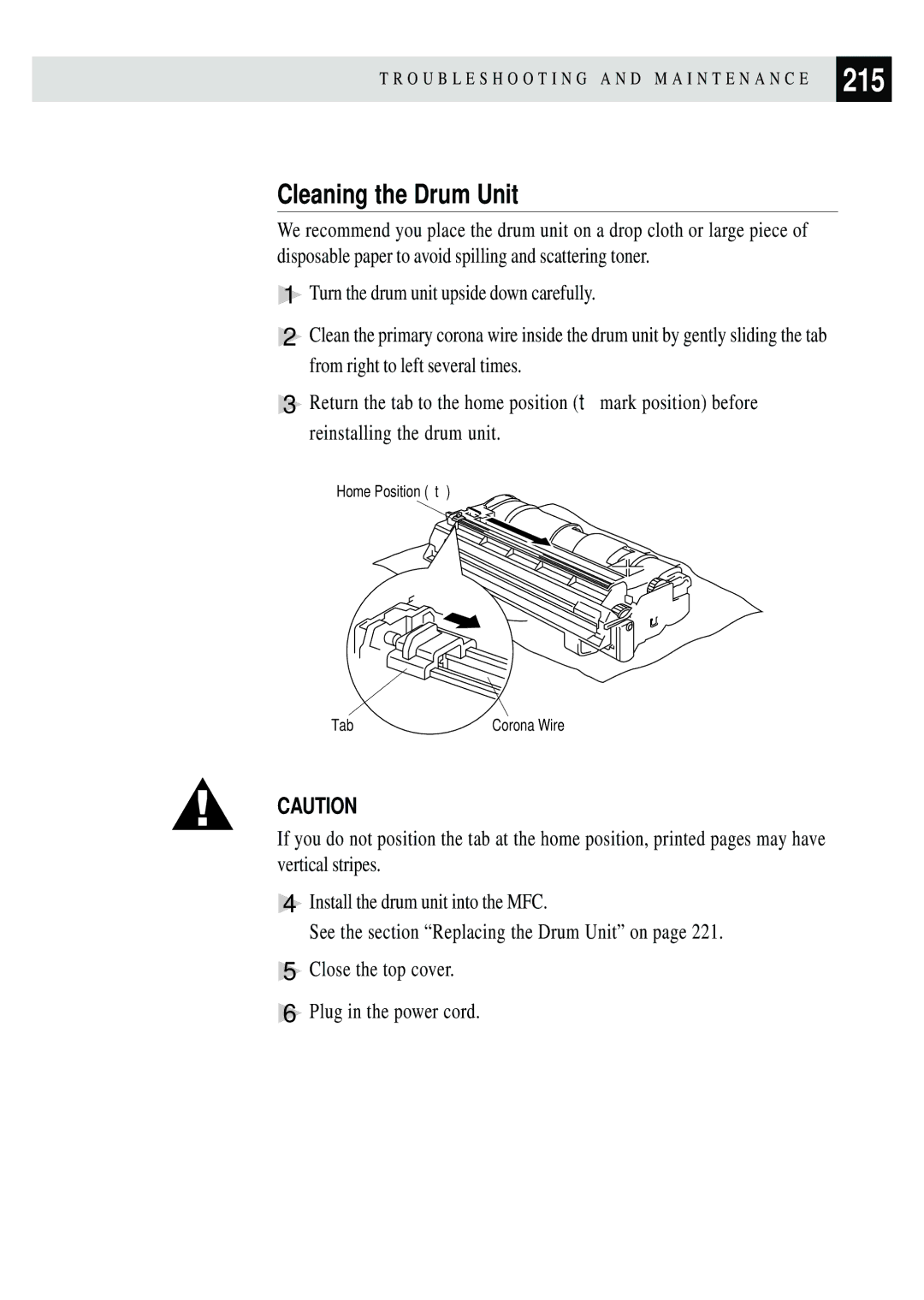 Brother MFC 4350 manual 215, Cleaning the Drum Unit 