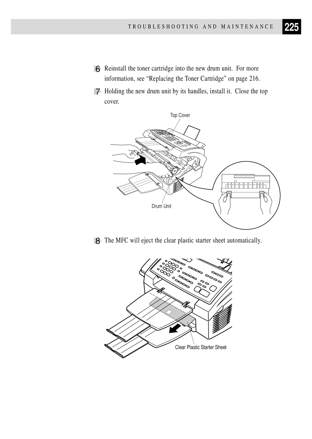 Brother MFC 4350 manual 225, MFC will eject the clear plastic starter sheet automatically 