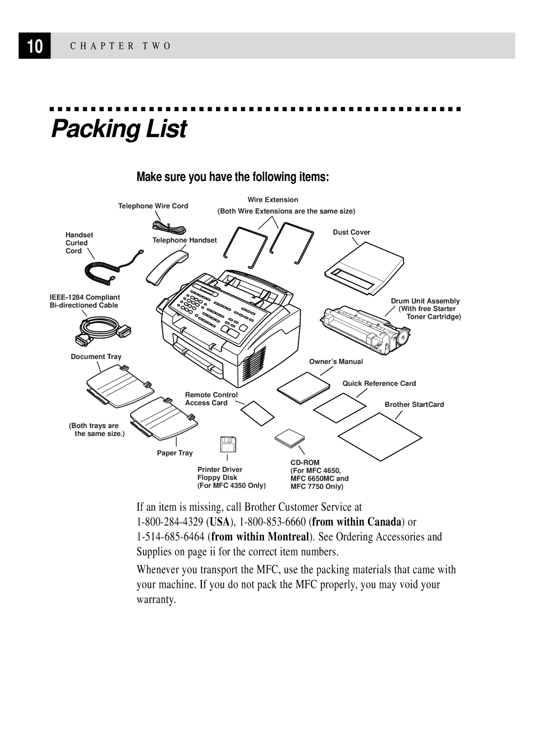 Brother MFC 4350 manual Packing List, Make sure you have the following items 