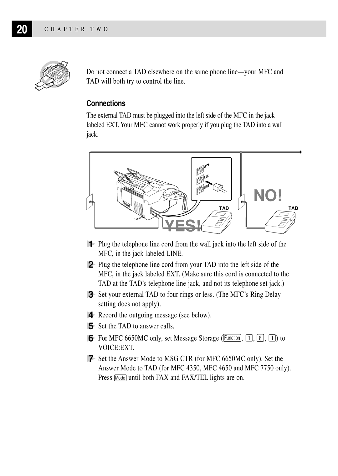 Brother MFC 4350 manual Yes, Connections 