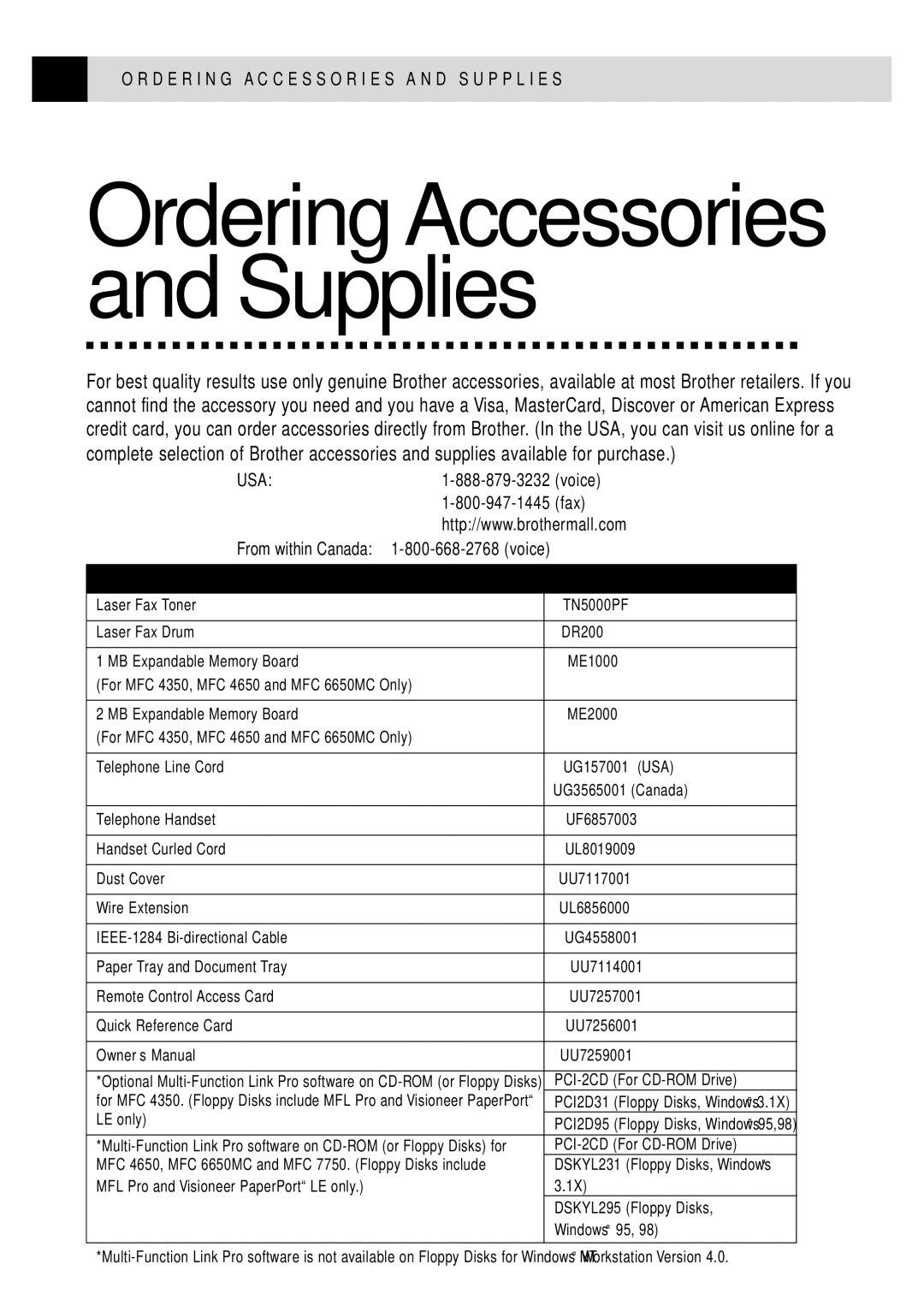 Brother MFC 4350 manual Ordering Accessories and Supplies 