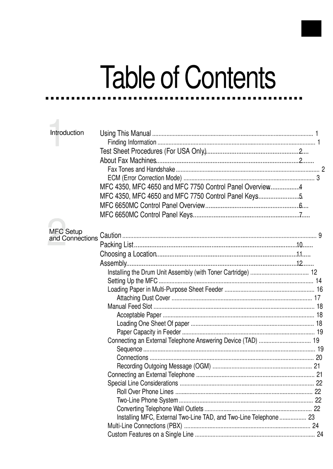 Brother MFC 4350 manual Table of Contents 