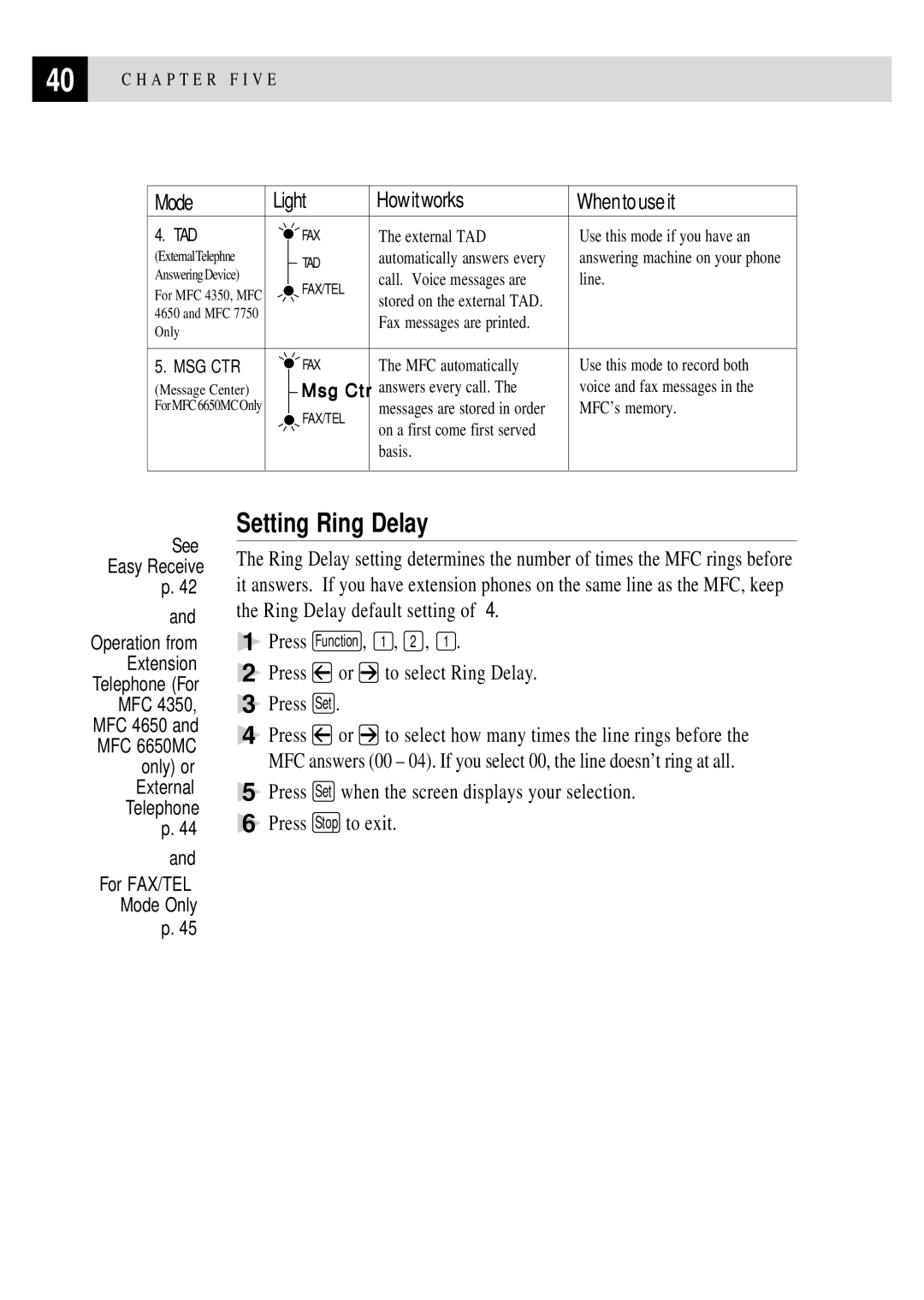 Brother MFC 4350 manual Setting Ring Delay, Tad 