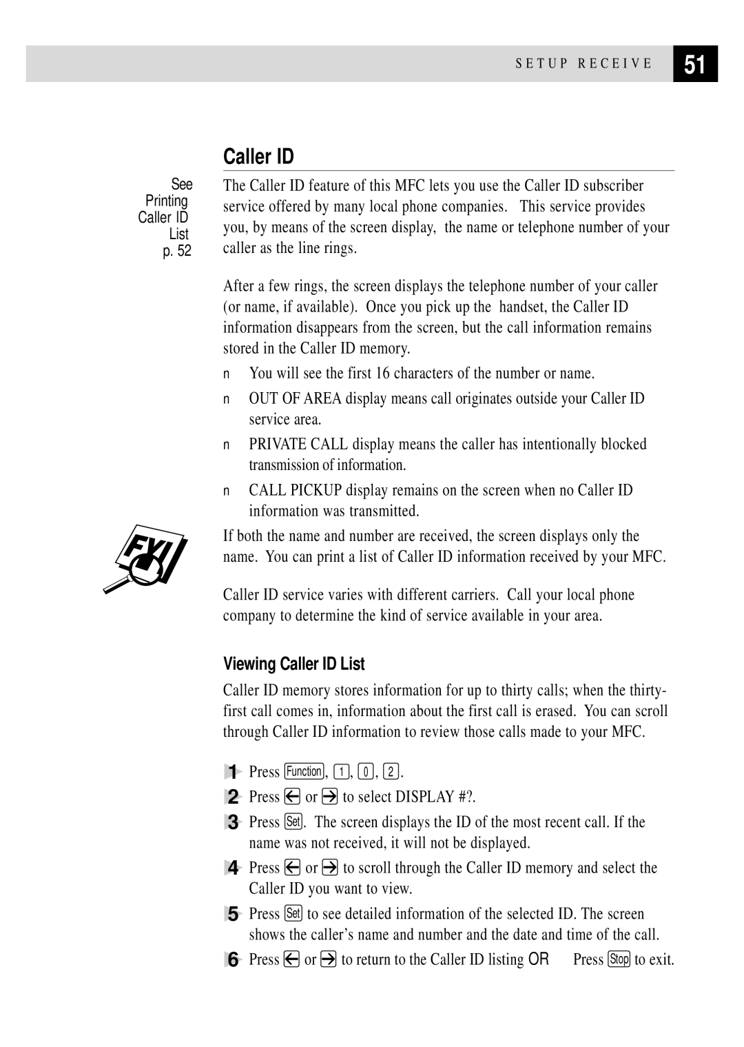 Brother MFC 4350 manual Viewing Caller ID List, Press 