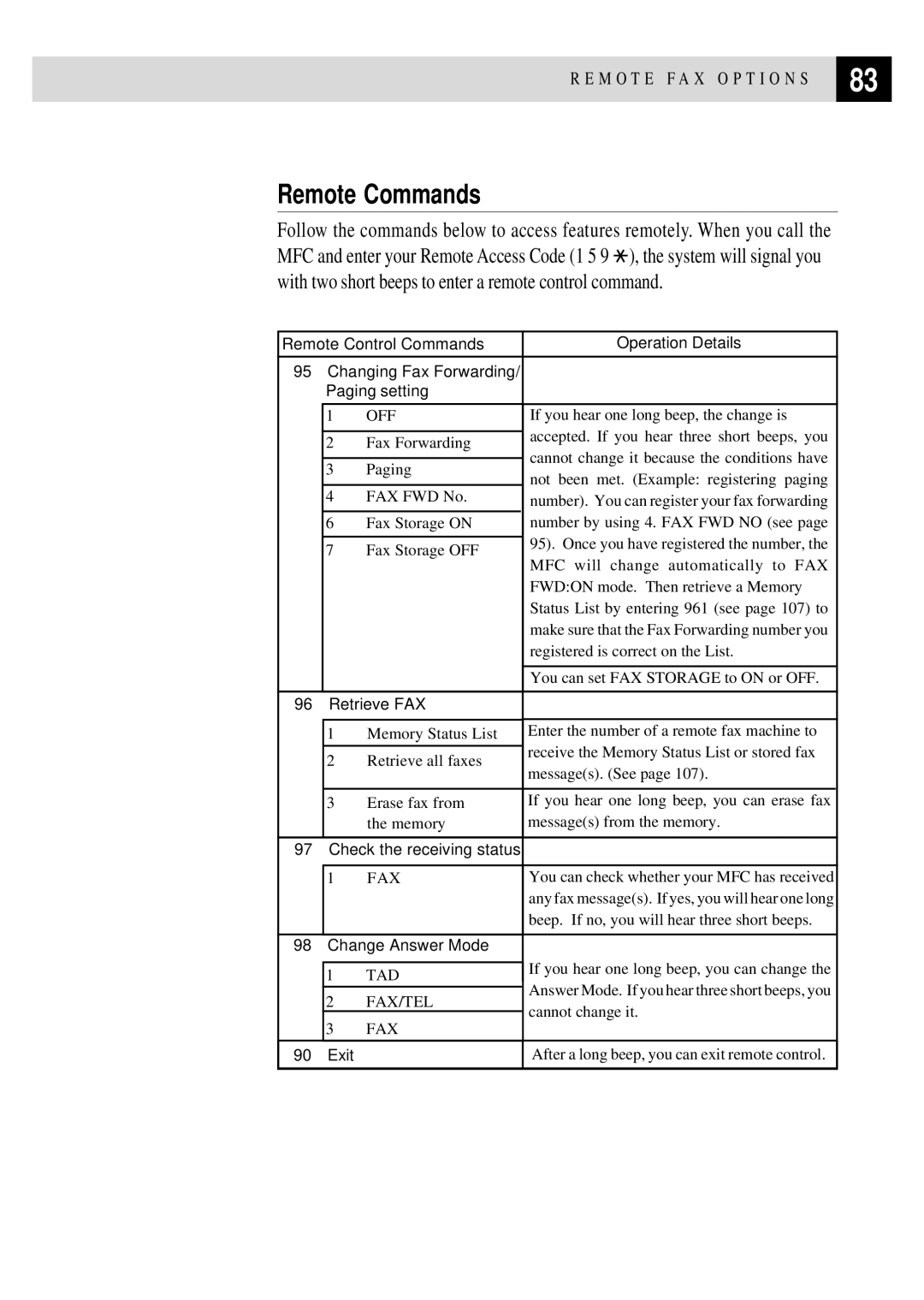 Brother MFC 4350 manual Remote Commands, Off 