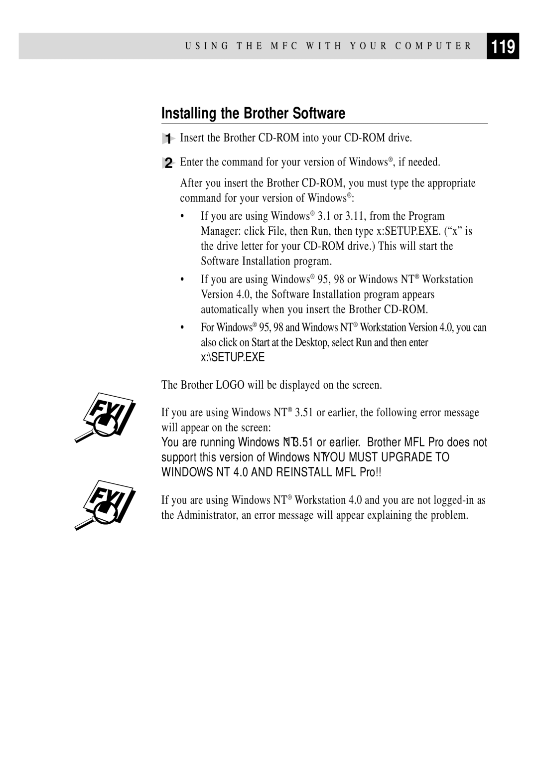 Brother MFC-7750, MFC-6650MC manual 119, Installing the Brother Software 