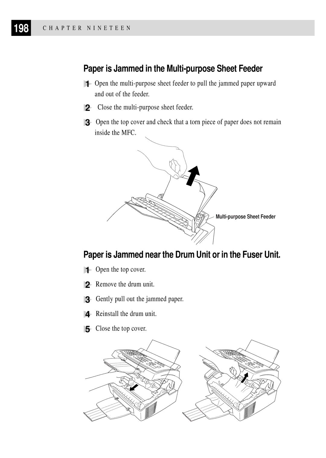 Brother MFC-6650MC, MFC-7750 manual Paper is Jammed in the Multi-purpose Sheet Feeder 