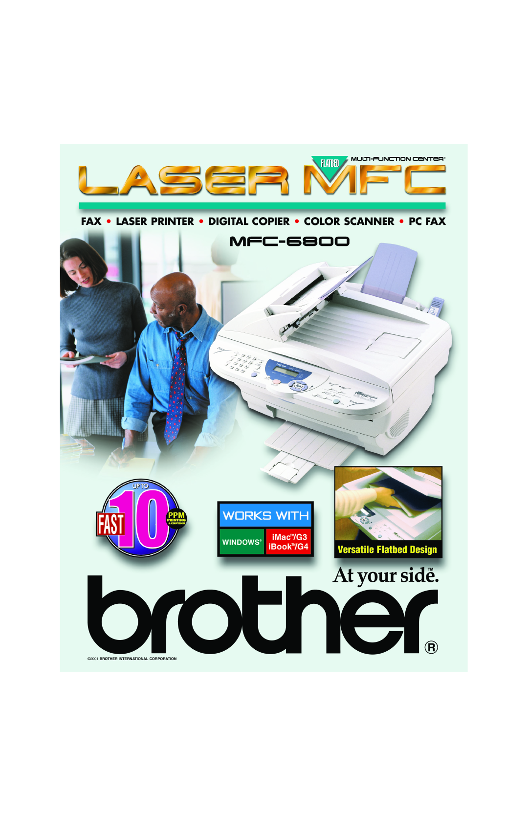Brother MFC-6800 manual Fax Laser Printer Digital Copier Color Scanner Pc Fax, Flatbed, Multi-Function Center 