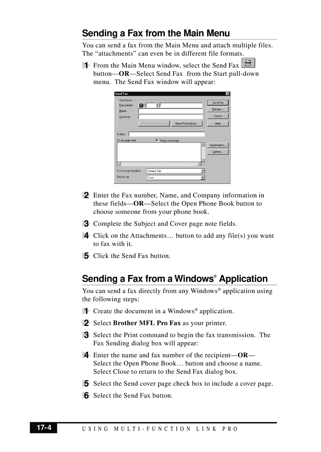 Brother MFC 7050C owner manual Sending a Fax from the Main Menu, Sending a Fax from a Windows Application, 17-4 