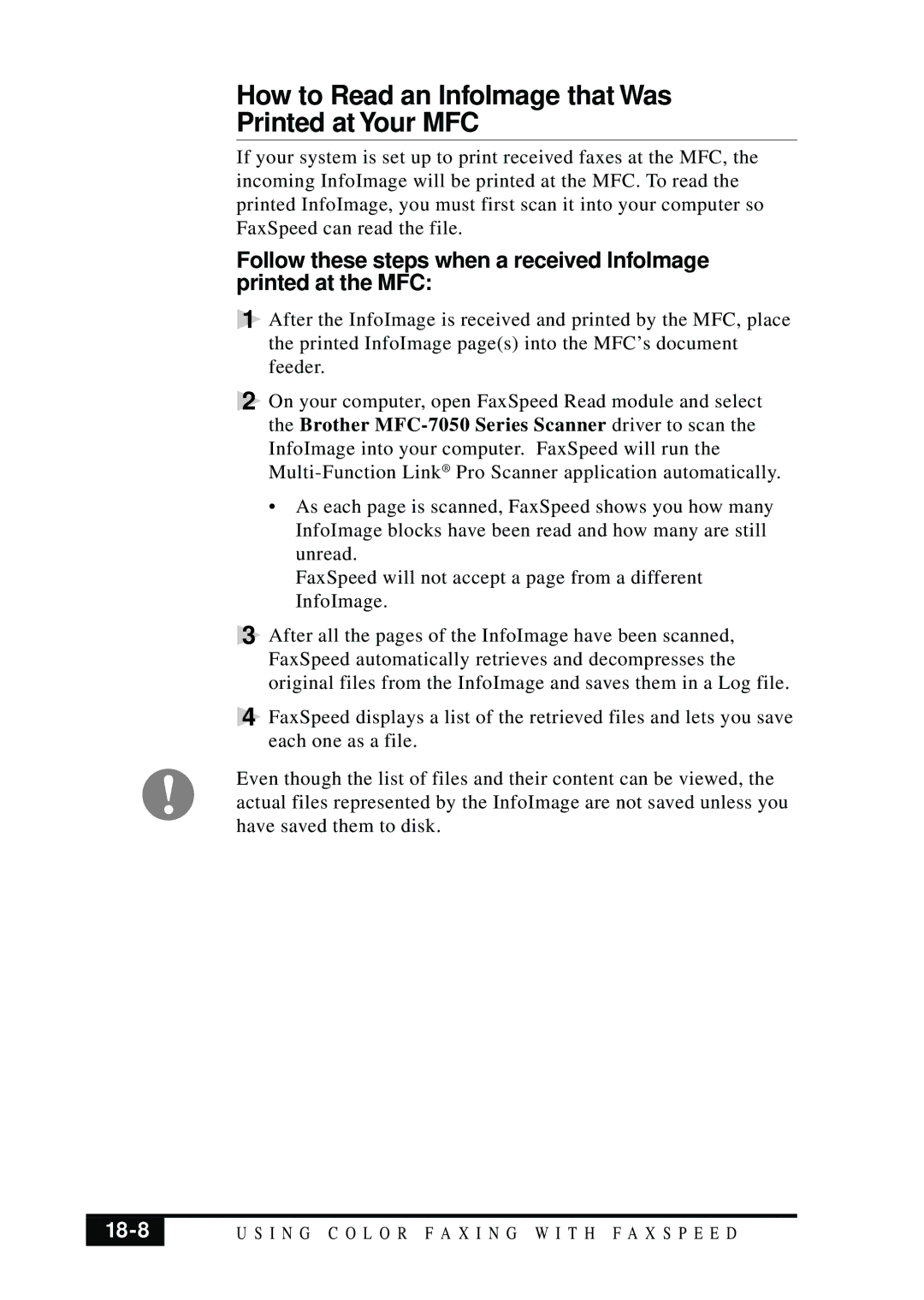 Brother MFC 7050C owner manual How to Read an InfoImage that Was Printed at Your MFC, 18-8 