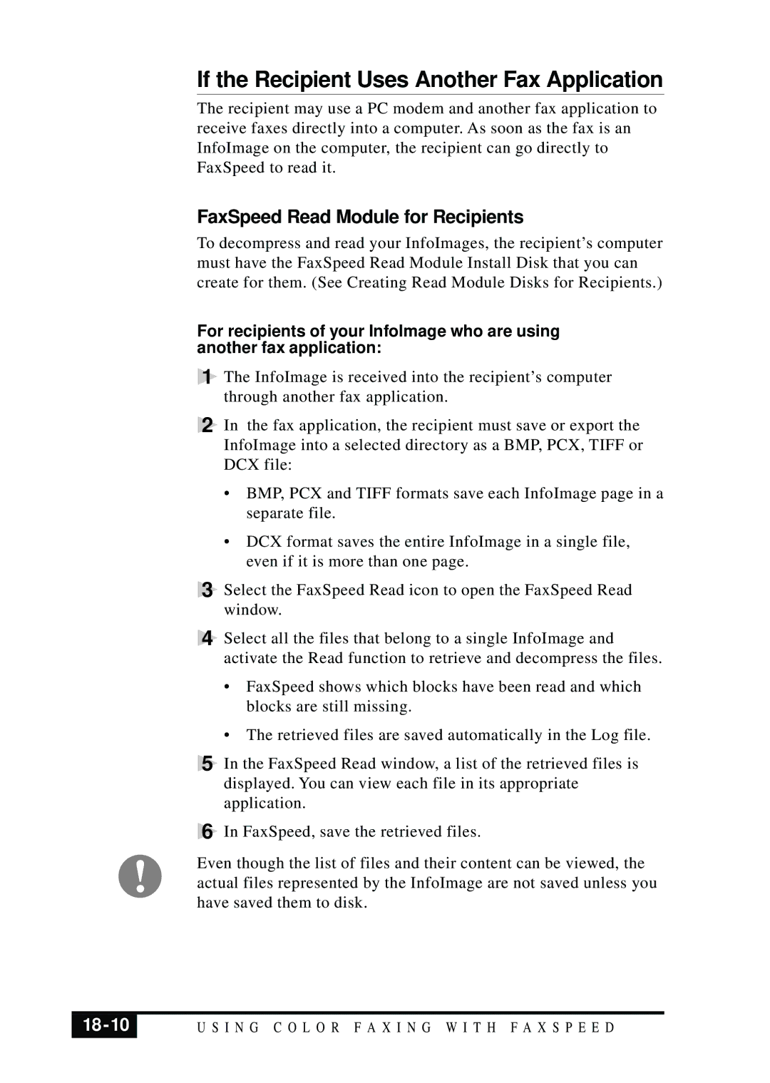 Brother MFC 7050C owner manual If the Recipient Uses Another Fax Application, FaxSpeed Read Module for Recipients, 18-10 