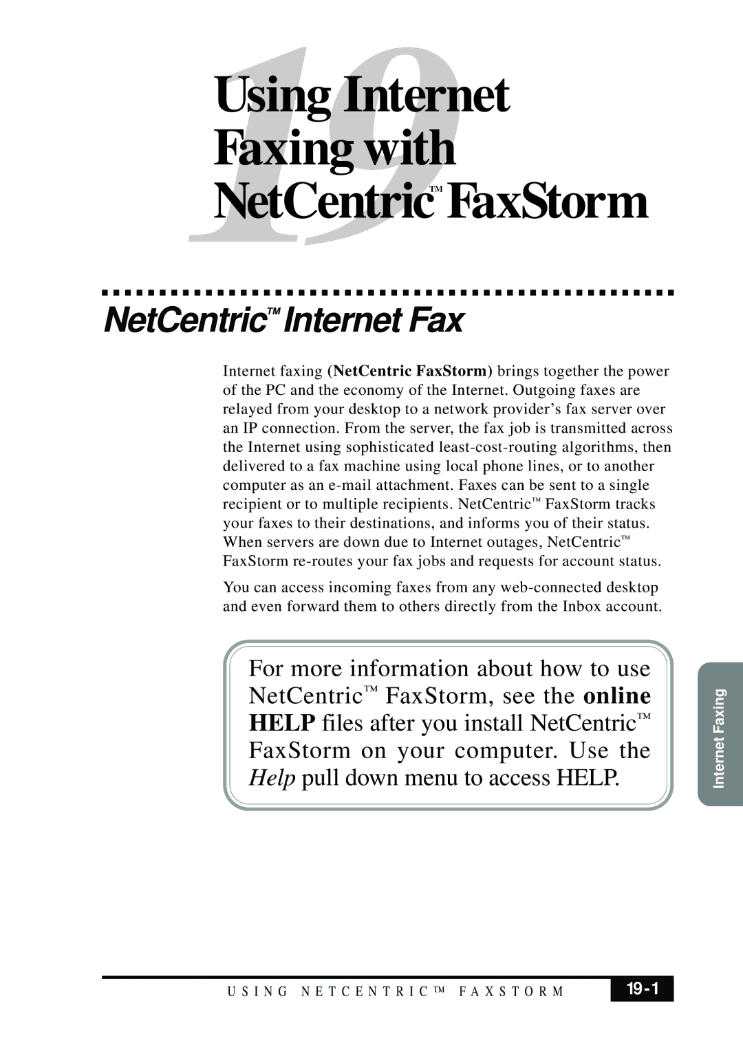 Brother MFC 7050C owner manual NetCentric Internet Fax, 19-1 