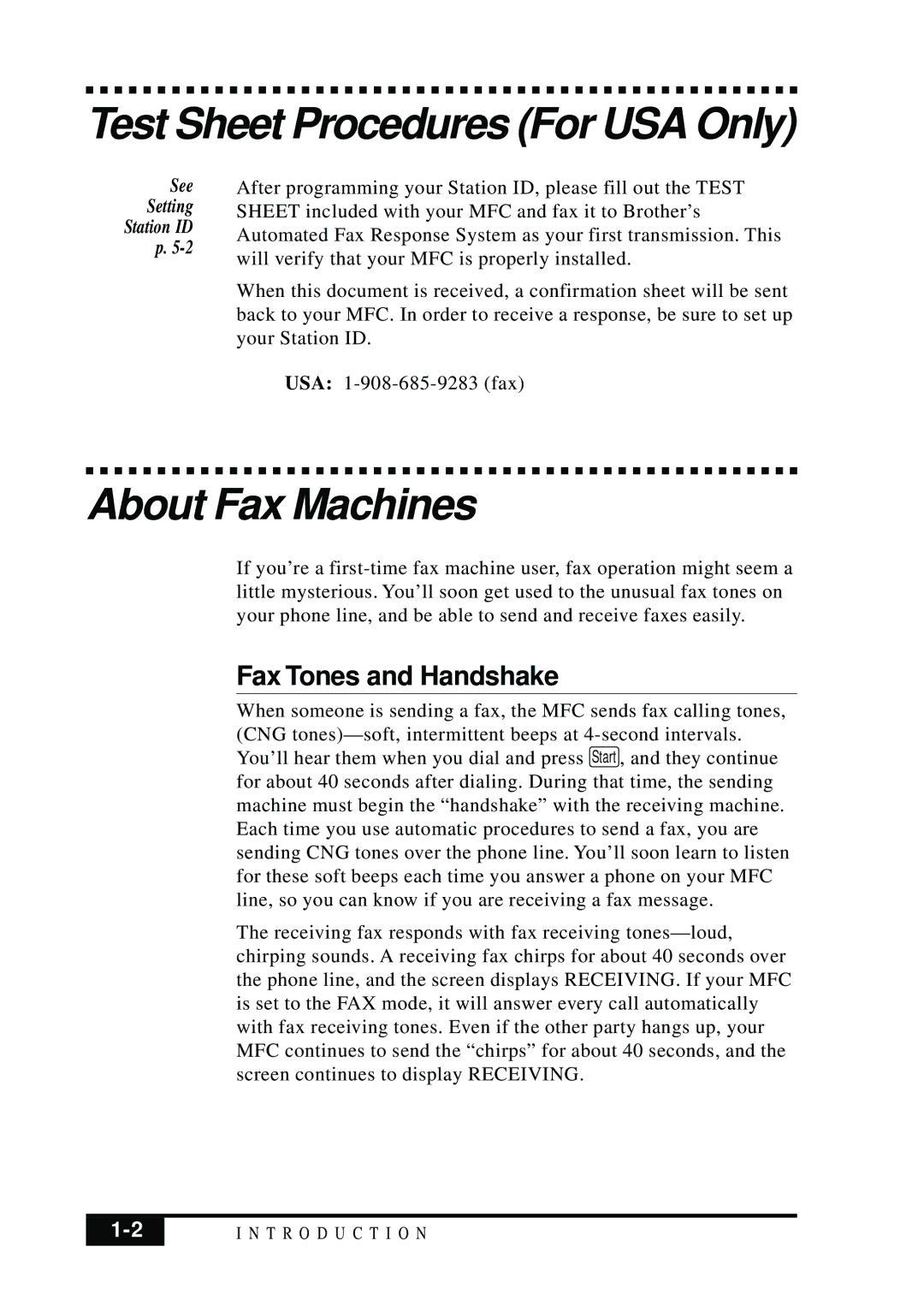 Brother MFC 7050C owner manual Test Sheet Procedures For USA Only, About Fax Machines, Fax Tones and Handshake 