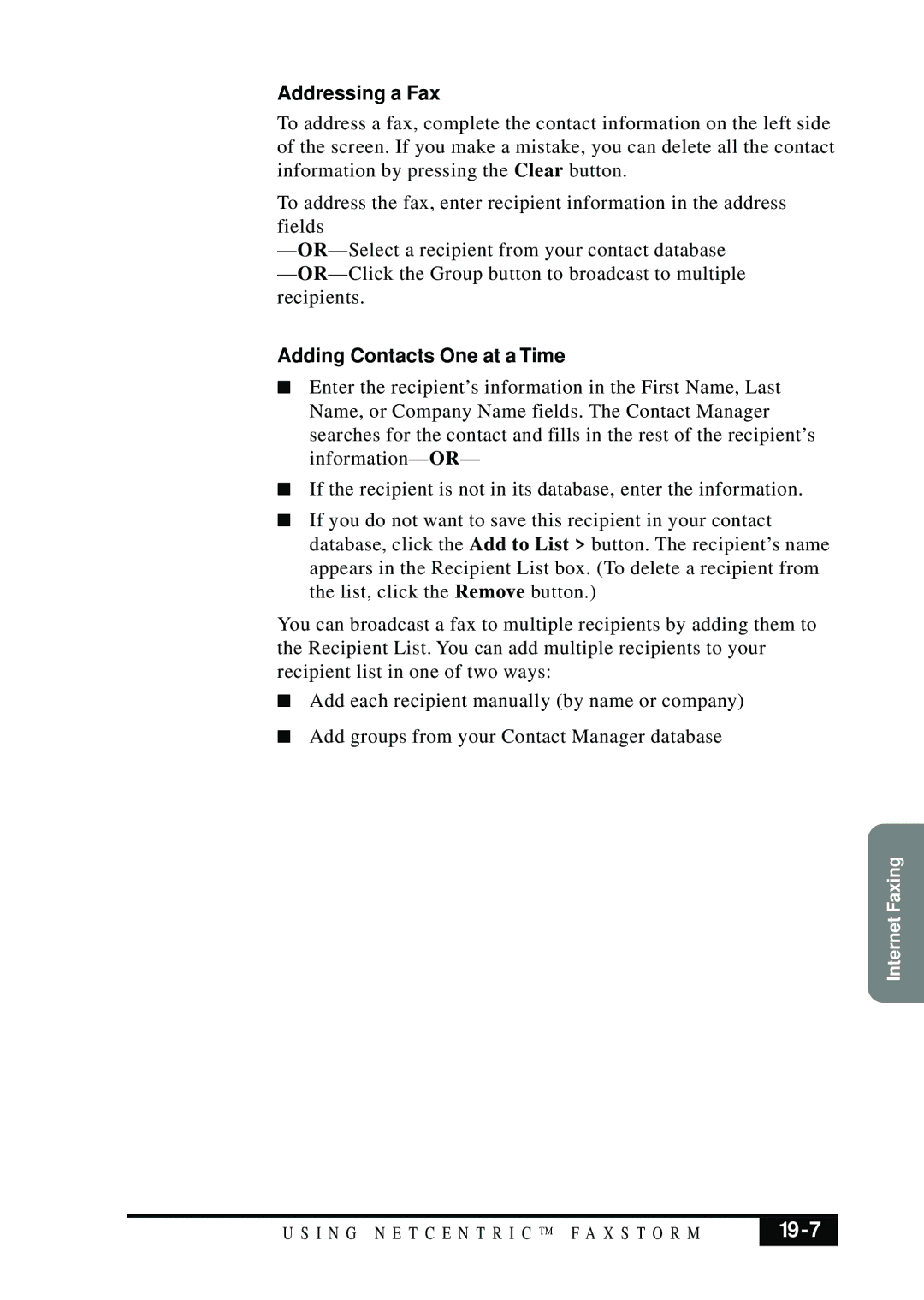 Brother MFC 7050C owner manual 19-7, Addressing a Fax 