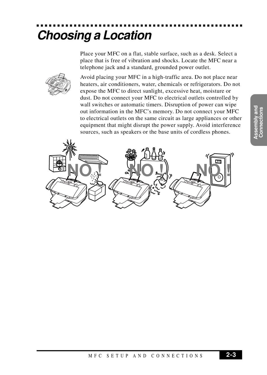 Brother MFC 7050C owner manual No ! no ! no, Choosing a Location 