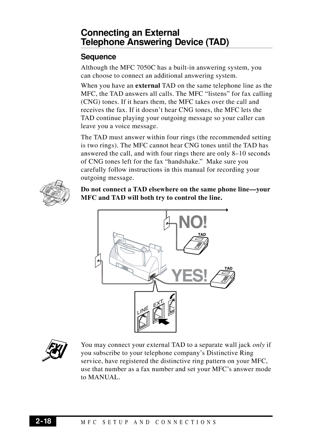 Brother MFC 7050C owner manual Connecting an External Telephone Answering Device TAD, Sequence 