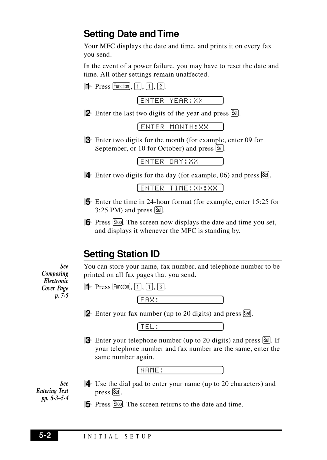 Brother MFC 7050C owner manual Setting Date and Time, Setting Station ID 