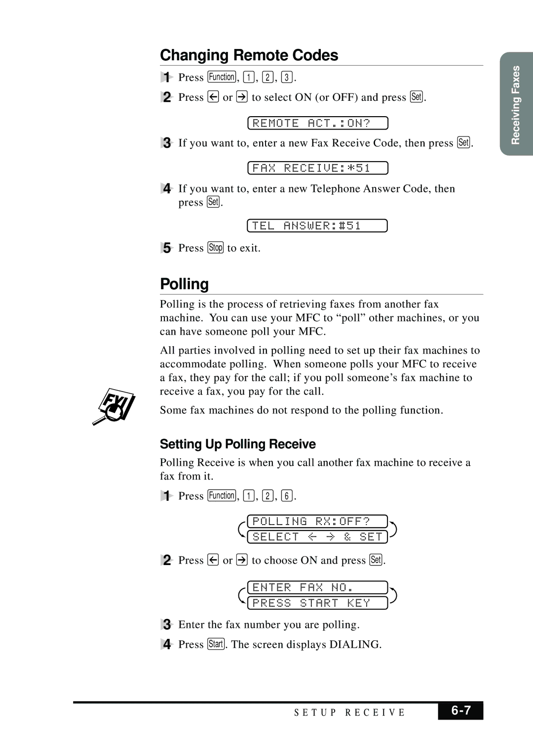 Brother MFC 7050C owner manual Changing Remote Codes, Setting Up Polling Receive 