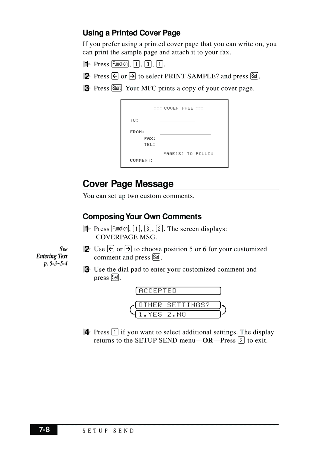 Brother MFC 7050C owner manual Cover Page Message, Using a Printed Cover, Composing Your Own Comments 