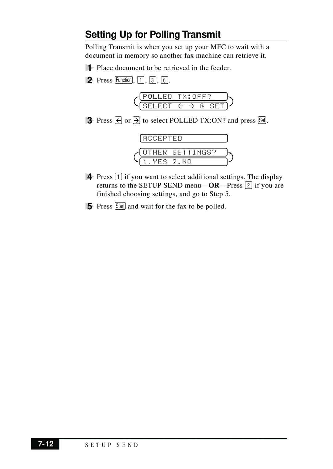 Brother MFC 7050C owner manual Setting Up for Polling Transmit, Polled TXOFF? 