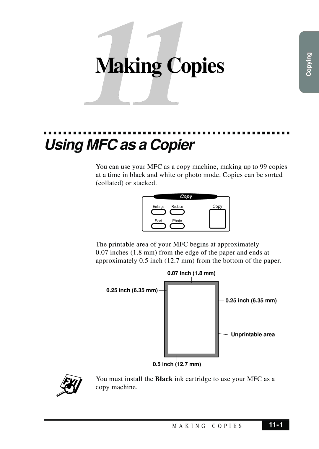 Brother MFC 7050C owner manual Using MFC as a Copier, 11-1 