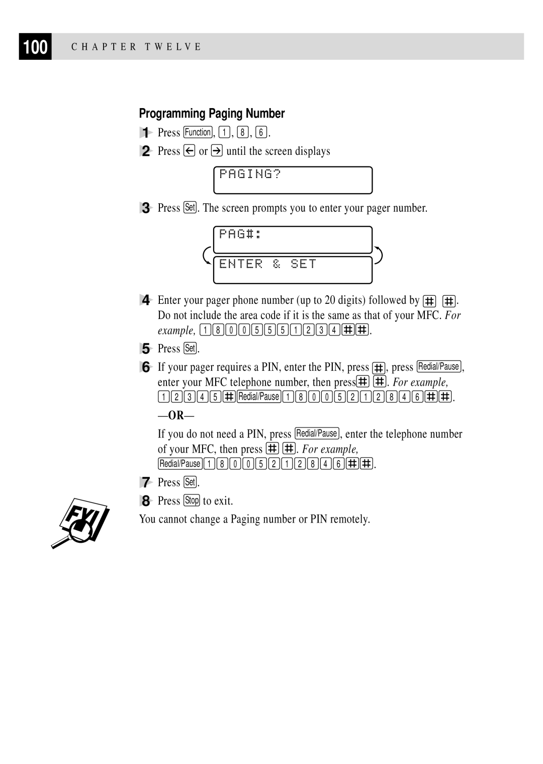 Brother MFC 7150C owner manual Programming Paging Number, For example 