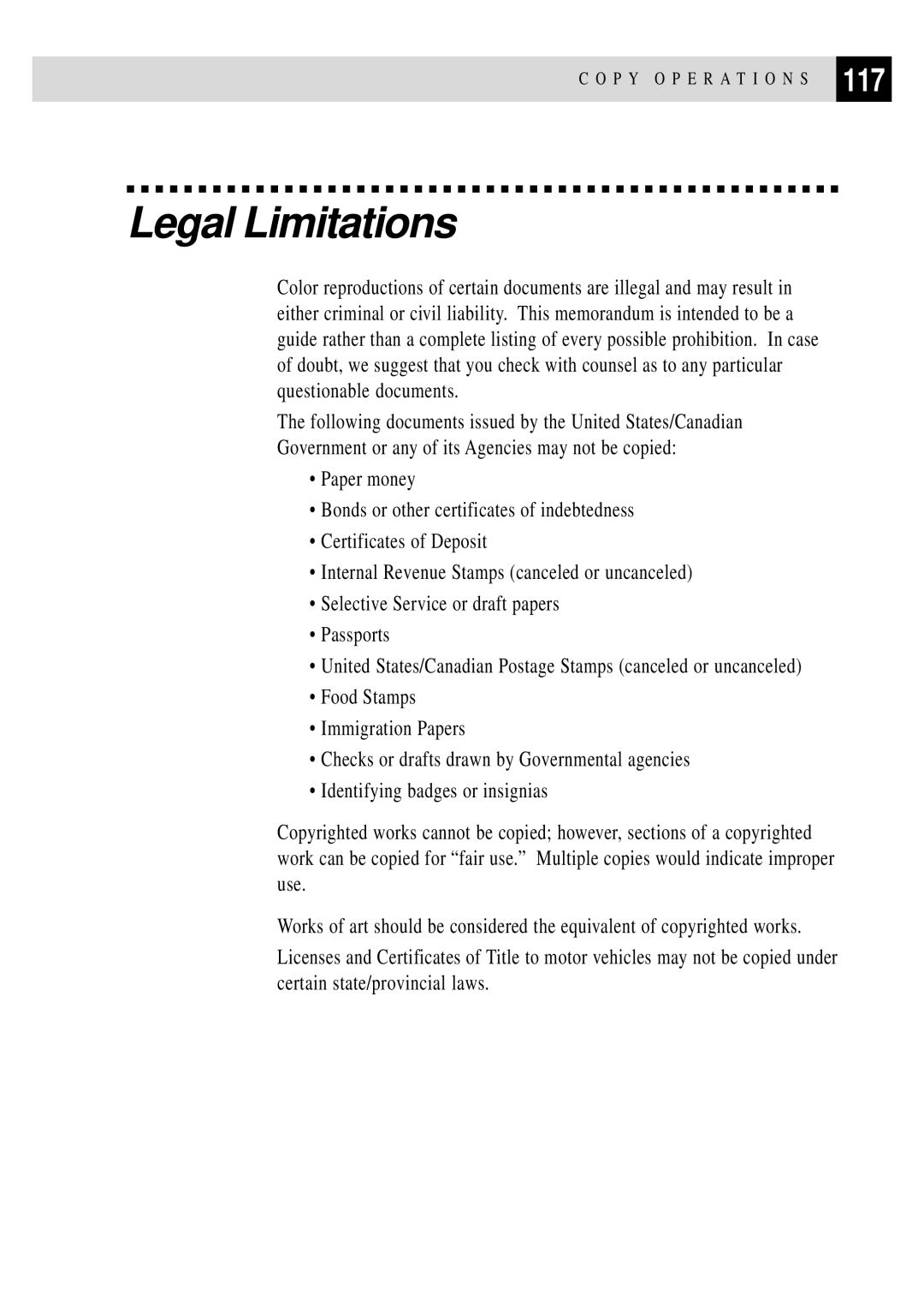 Brother MFC 7150C owner manual Legal Limitations, 117 